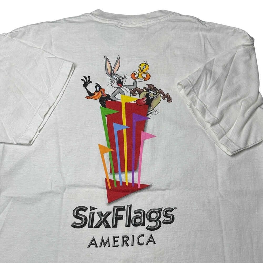 Vintage 1999 Six Flags Looney Tunes T-Shirt Mens L Chrysler Plymouth USA‎ Made